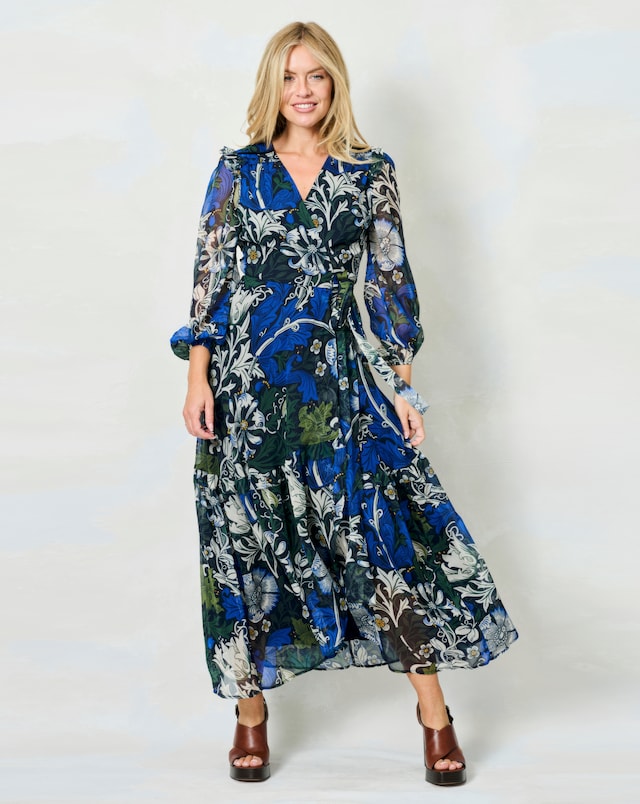 Hope & Ivy Chrysanthemum William Morris Society Wrap Dress