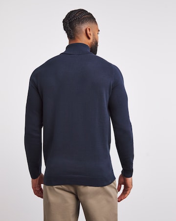 Navy Cotton Roll Neck