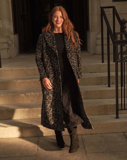 Grey Leopard Printed Relaxed Coat