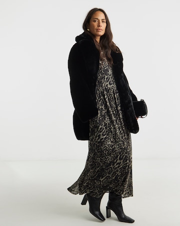 Black Plush Faux Fur Coat