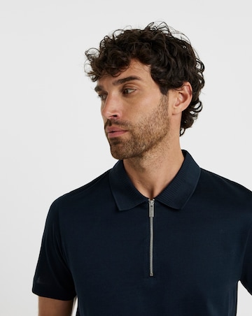 Folio Mercerised Supima Zip Polo-Navy