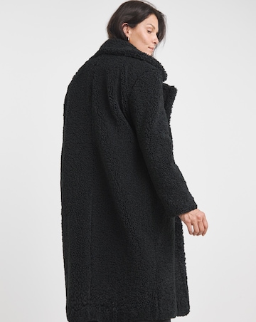 Black Button Front Borg Teddy Coat