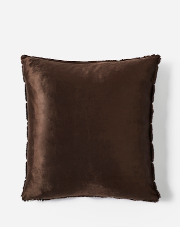 Large Ribbed Faux Fur Cushion - Chocolate