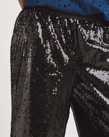 Black Pull On Sequin Straight Leg Trouser