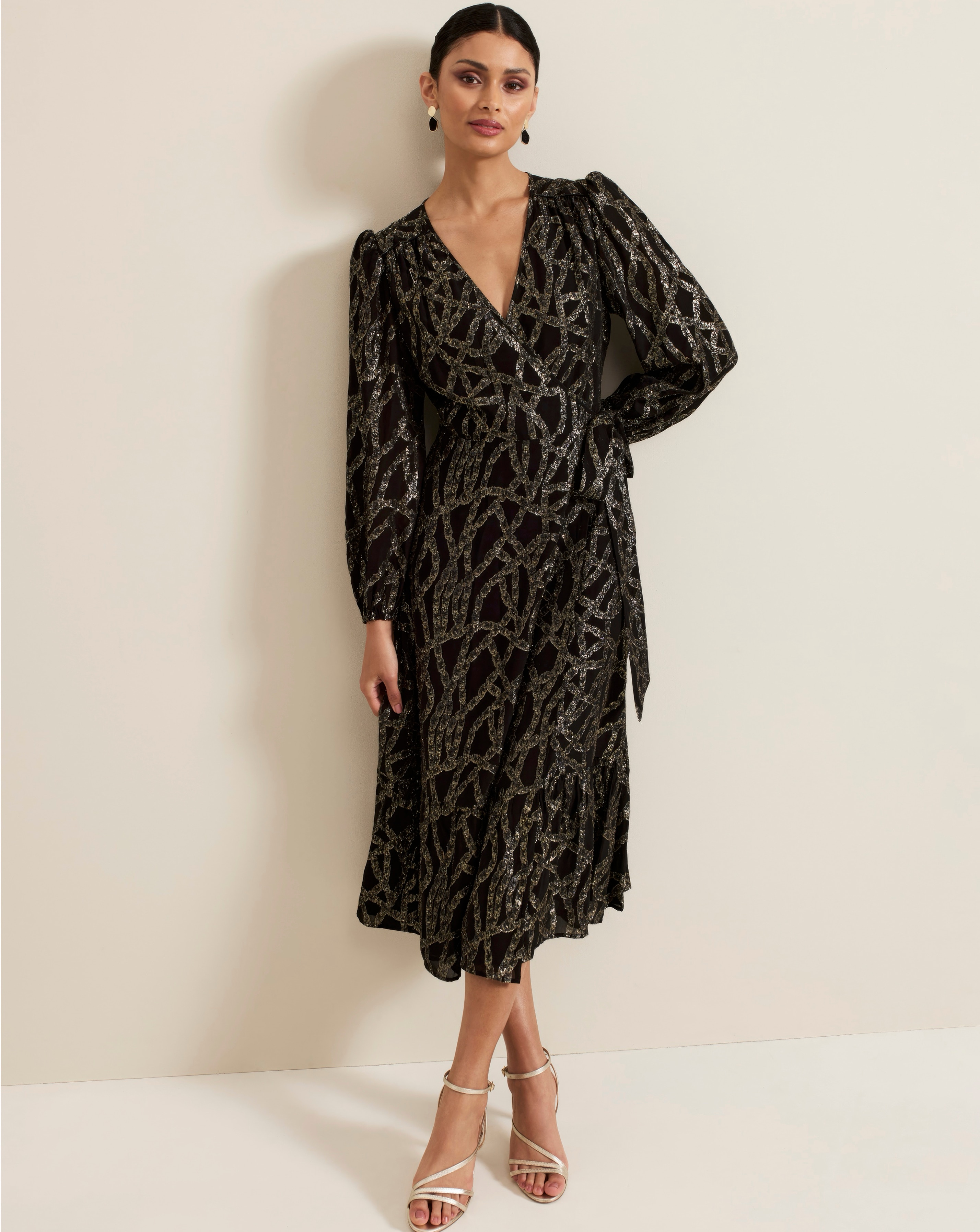 Phase Eight Jazminda Shimmer Wrap Midi Dress | JD Williams