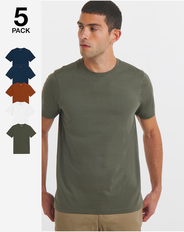 5 Pack Crew Neck T-Shirts - Long Length