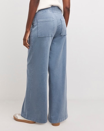 Washed Blue Cotton Mix Jersey Wide Leg Trouser