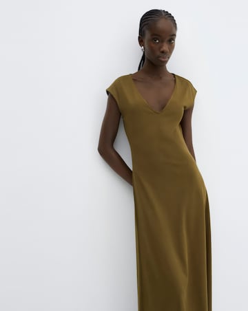 Mango Brown V Neck Midaxi Dica Dress