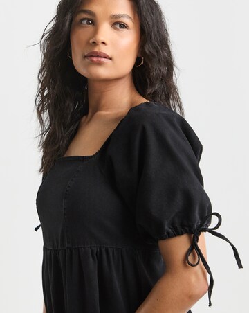 Simply Be Black Midi Shirred Denim Smock Dress