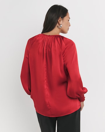 Womens Satin Cut Out Detail Long Sleeve Blouse - Red
