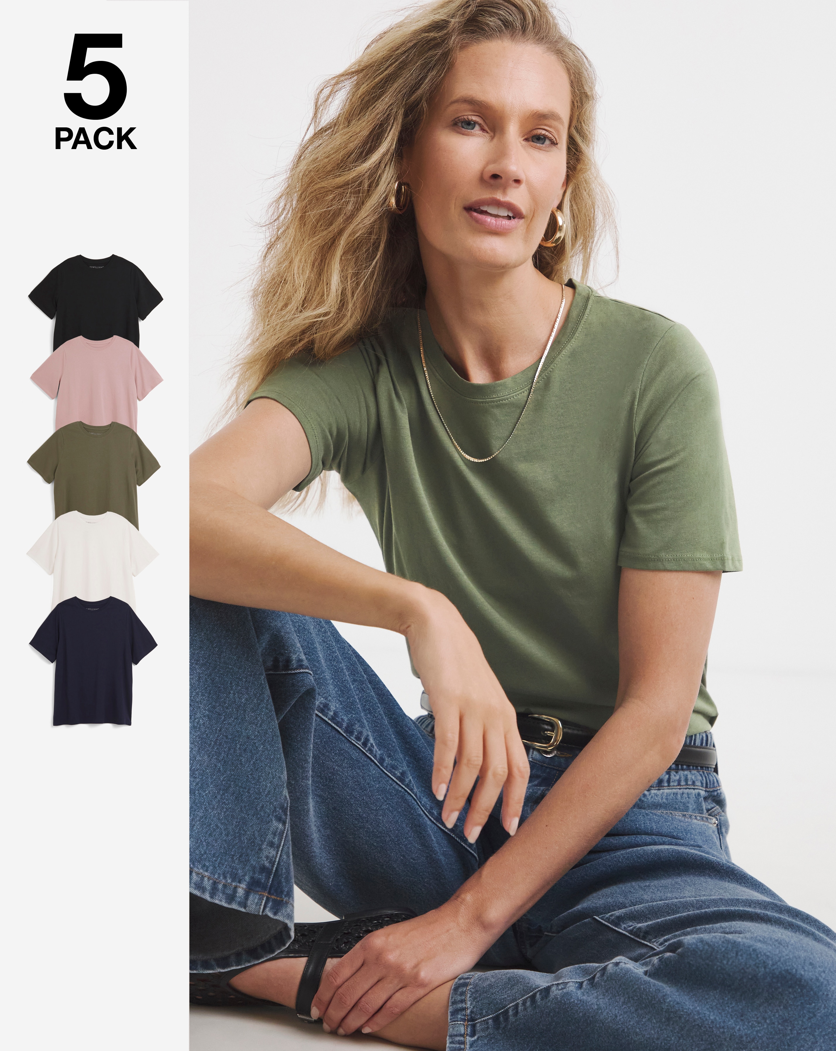 Pure Cotton 5 Pack The Crew Neck Short Sleeve T-Shirt