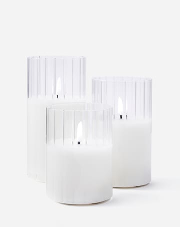 Julipa Set of 3 Ribbed Glass LED Candles