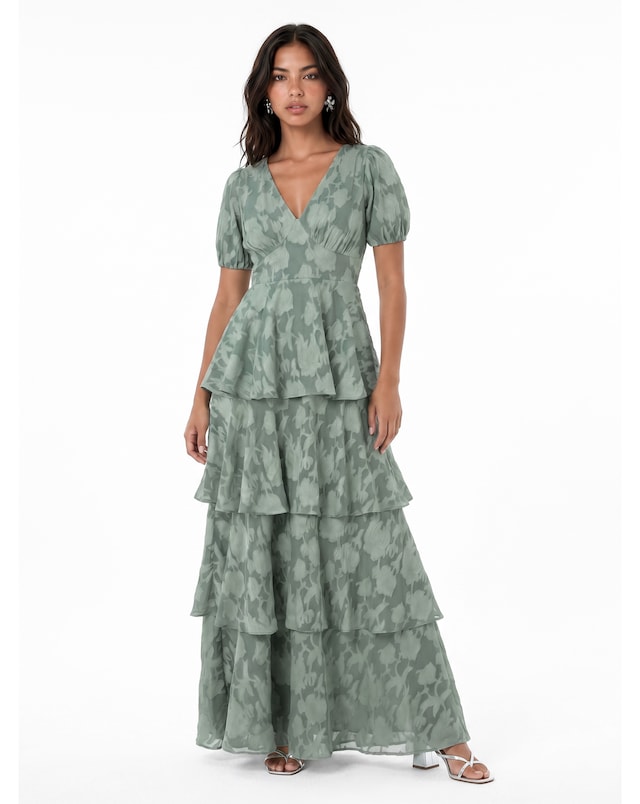 Anaya Floral Burnout Tiered Maxi Dress