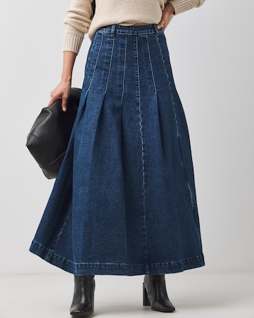 Indigo Maxi Pleat Detail Denim Skirt