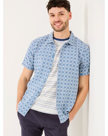 FatFace Embroided Geo Print Short Sleeve Shirt - Blue