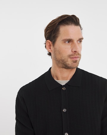 Black Soft Touch Textured Collared Cardigan