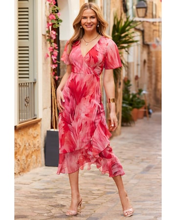 Sosandar Tie Waist Ditsy Floral Dress