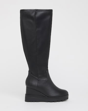 Izzy Stretch Wedge Knee Boots - Extra Wide Fit (EEE) Super Curvy/Curvy Plus Calf