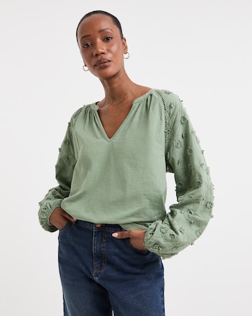 V neck 3D Floral Long Sleeve Blouse