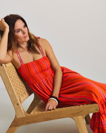 Jacquard Stripe Shirred Maxi Beach Dress