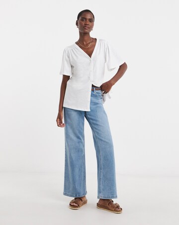 Cream Button Front Angel Sleeve Top