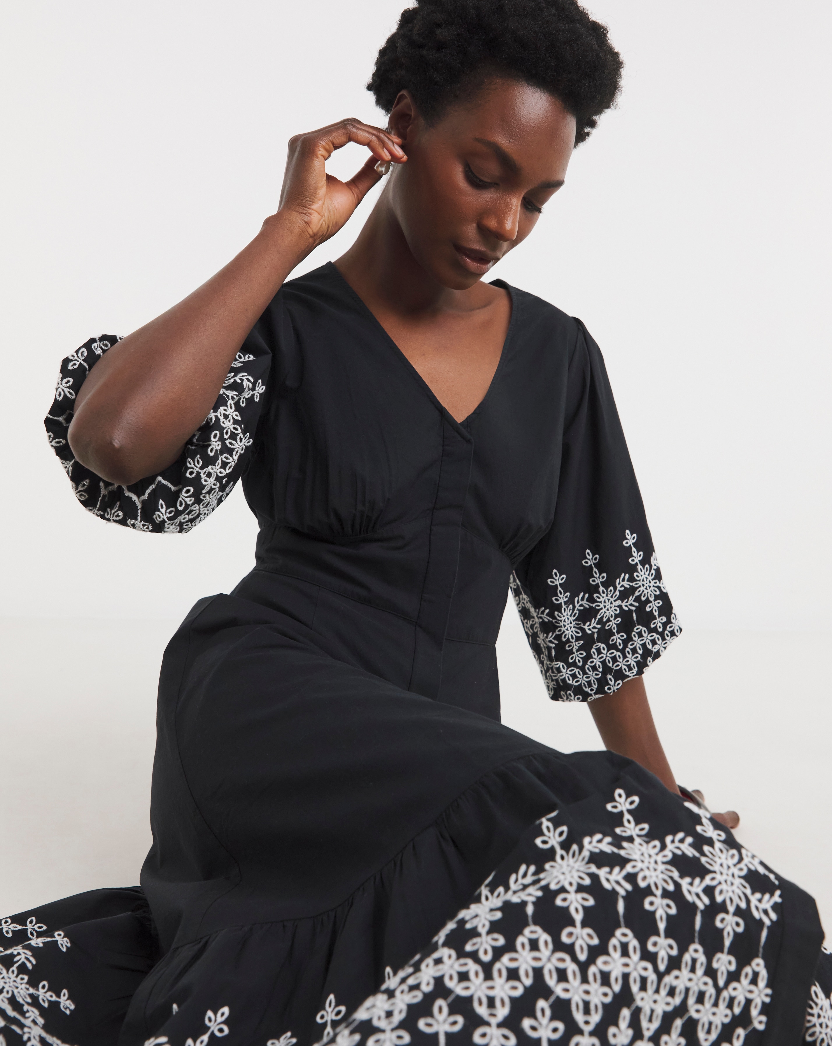 Broderie Button Through Tea Dress With Shirred Back Dress | JD