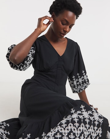 Broderie Button Through Tea Dress With Shirred Back Dress