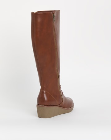 Cushion Walk Wedged Crepe Sole Knee High Boot E Fit Curvy Calf