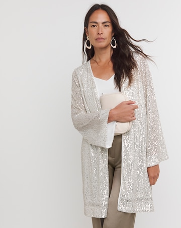Silver Sequin Longline Cardigan