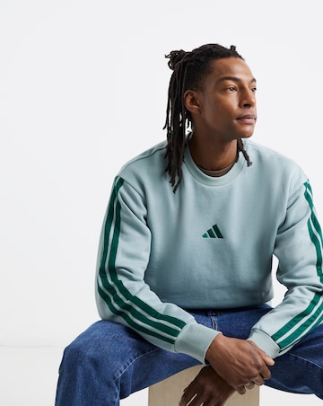 adidas 3 Stripes Fleece Crew Neck Sweatshirt