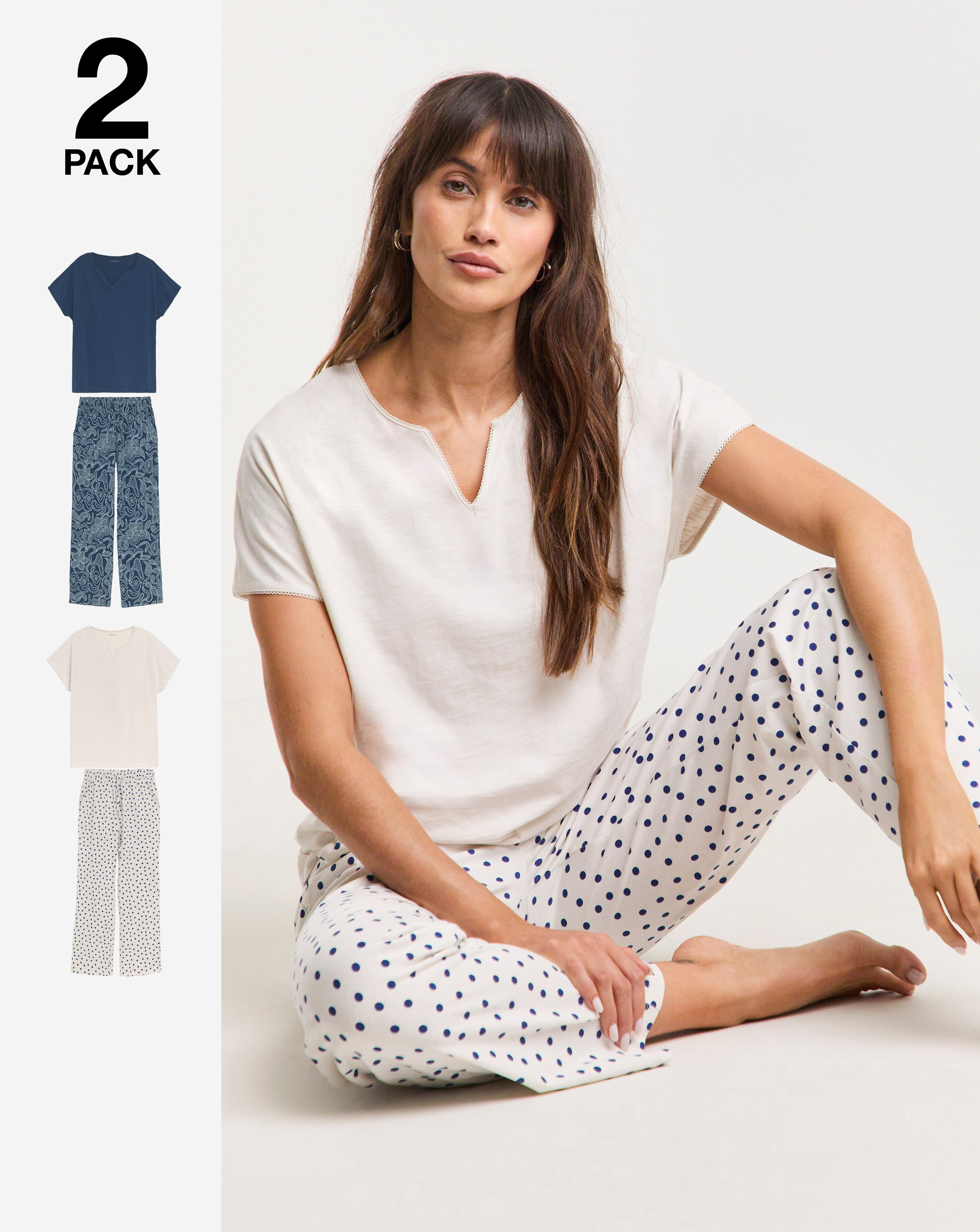 JD Williams (2 Pack) Cotton Top Pyjama Sets