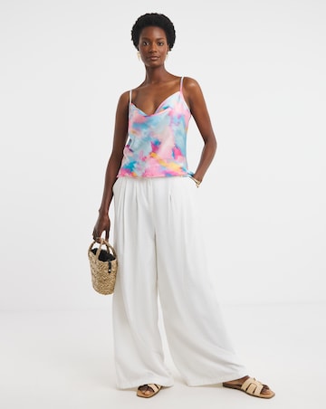 Printed Satin Cowl Neck Strappy Cami