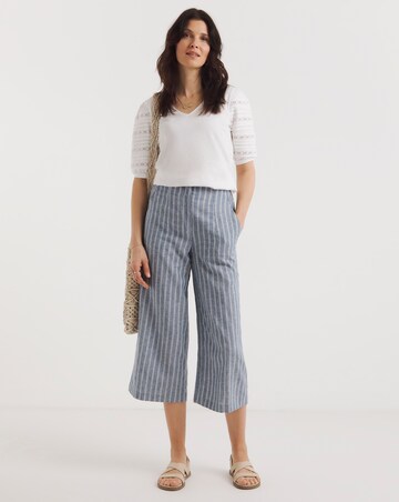 Blue Stripe Linen Straight Leg Culotte