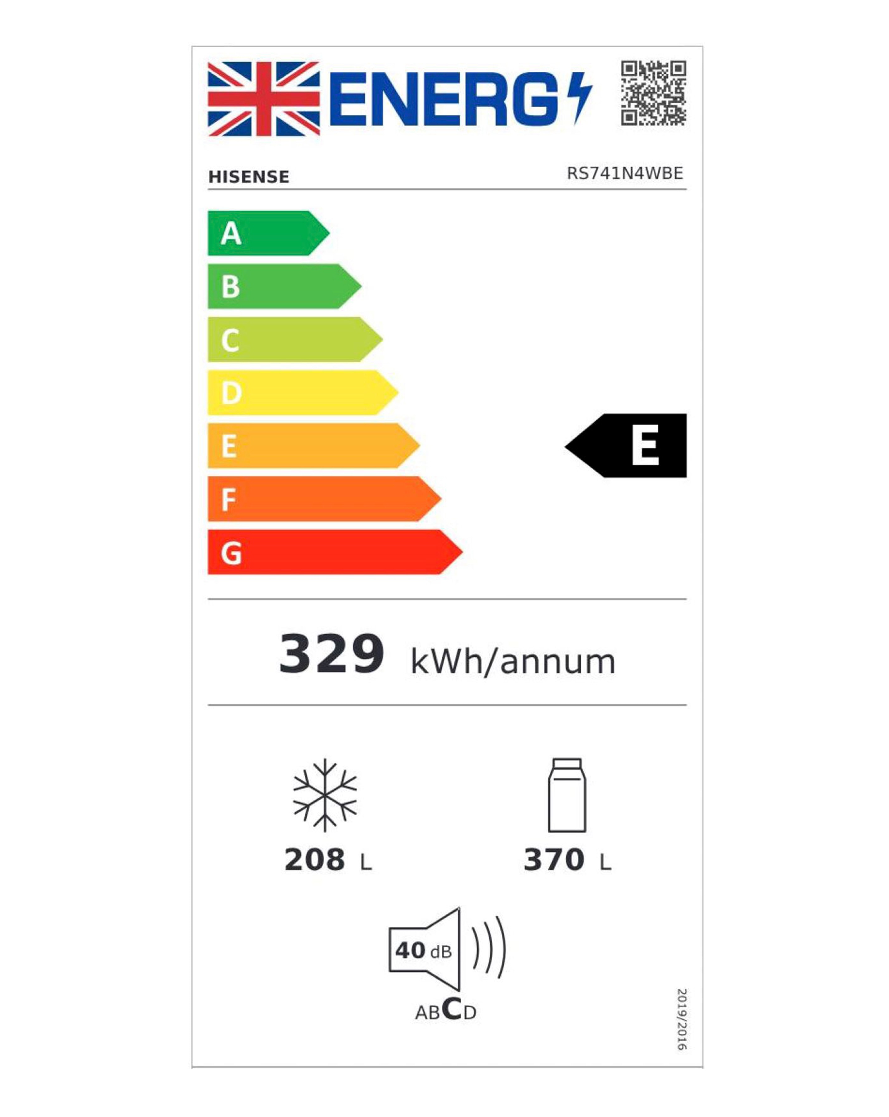 Hisense RS741N4WBE American Fridge Freezer E Rated 180 CM | JD