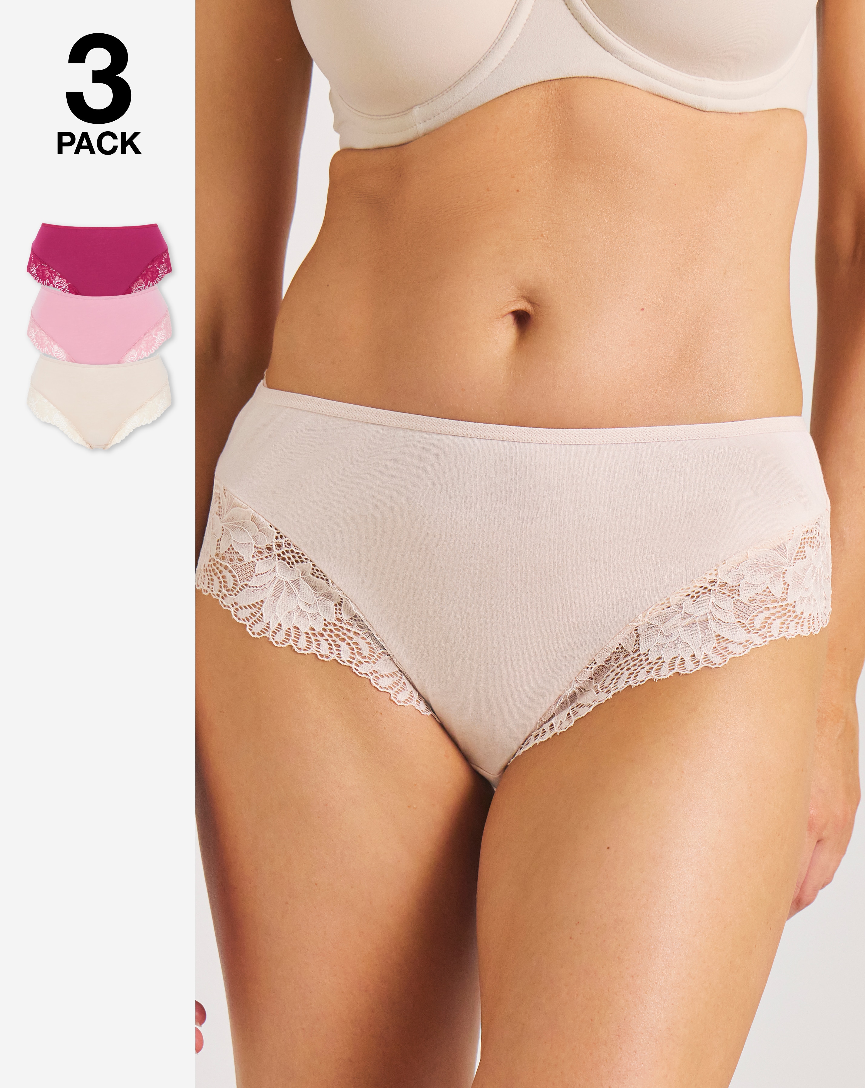 Pretty Secrets (3 Pack) Midi Brazilian Knickers Pink Multi | JD