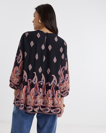 Border Print Peplum Top