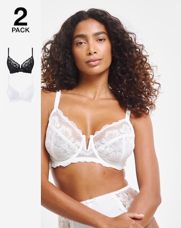 Pretty Secrets (2 Pack) Katie Lace Full Cup Wired Bras (B-G) Black/White