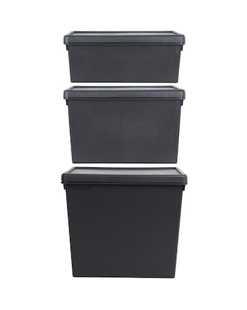Wham Bam Multisize Heavy Duty Box & Lid Recycled Black 3Pk