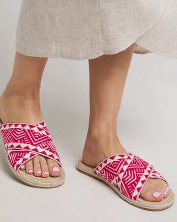 Simply Be Finty Embroidered Crossover Strap Flat Sandals - Wide Fit (E)