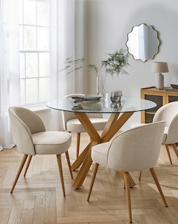 Bodie Oak Effect Dining Table with 4 Emilie Fabric Chairs