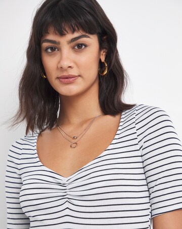 Short Sleeve Ruching Detail Striped Bodysuit