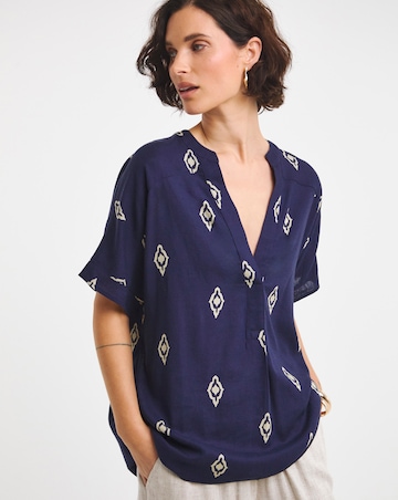 Printed Linen Mix Tunic Top