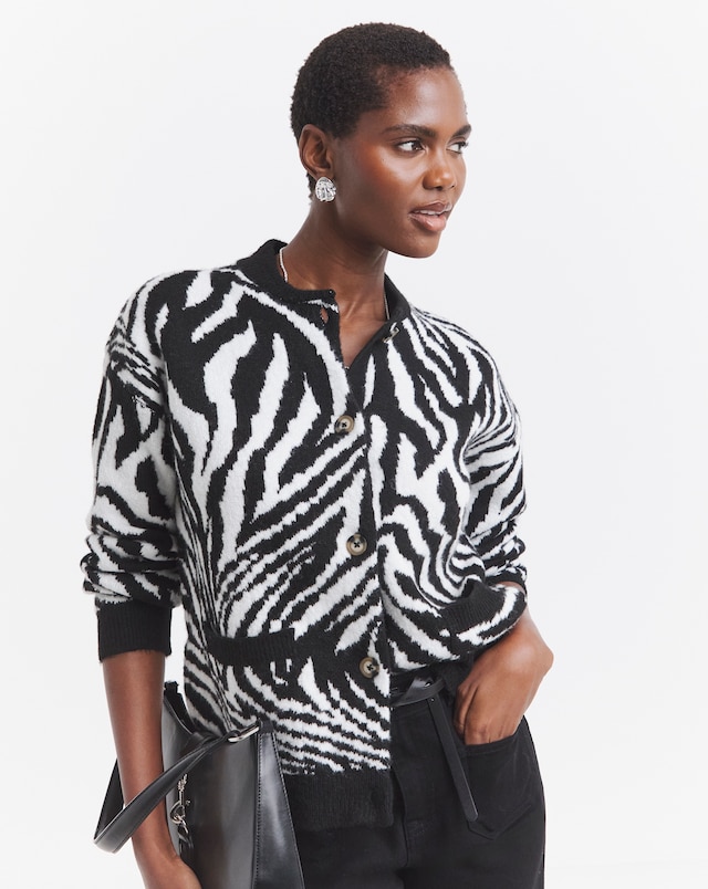 Cosy Yarn Zebra Knitted Bomber