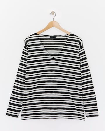 Stripe Lace V Neck Long Sleeve Longline Top