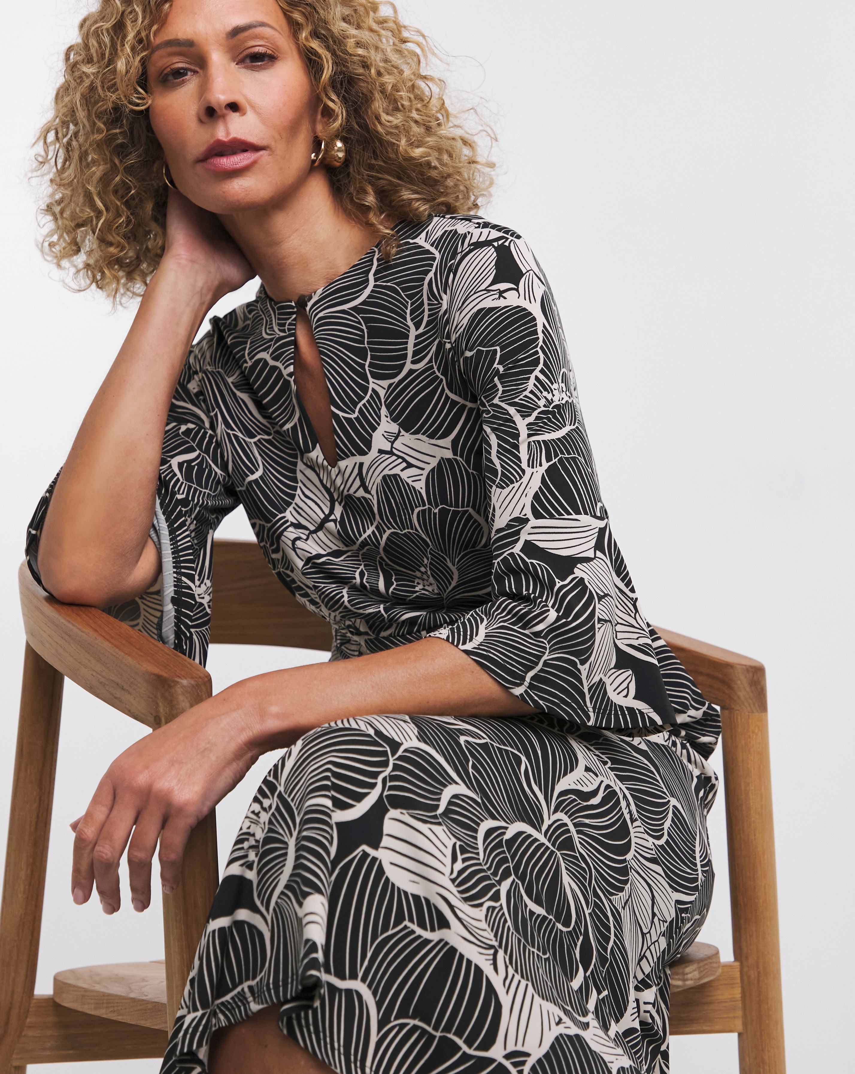 Joanna Hope Luxe Mono Floral Jersey Midi Dress