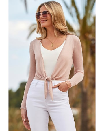 Sosandar Metalllic Tie Shrug Cardigan