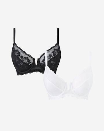 Pretty Secrets (2 Pack) Katie Lace Full Cup Wired Bras (B-G) Black/White