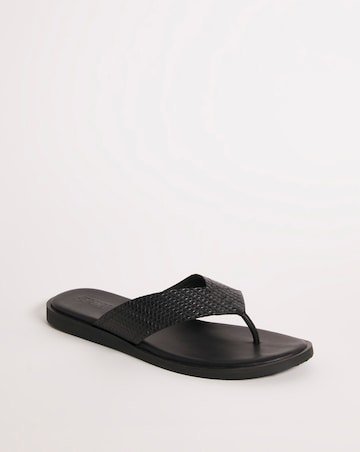 Black Embossed Leather Toe Post Wide