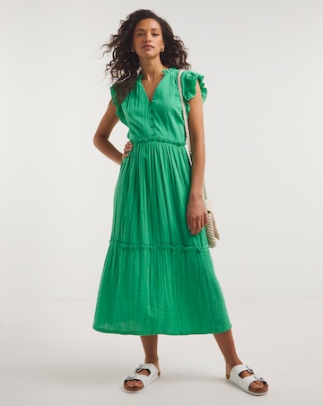 Cheesecloth Smock Dress With Shirred Shoulder