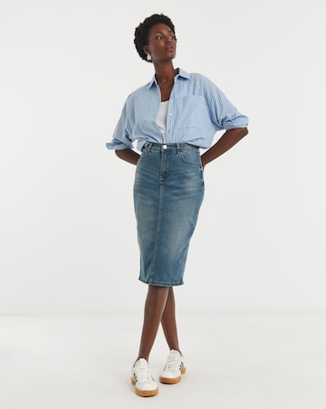 24/7 Blue Midi Denim Skirt